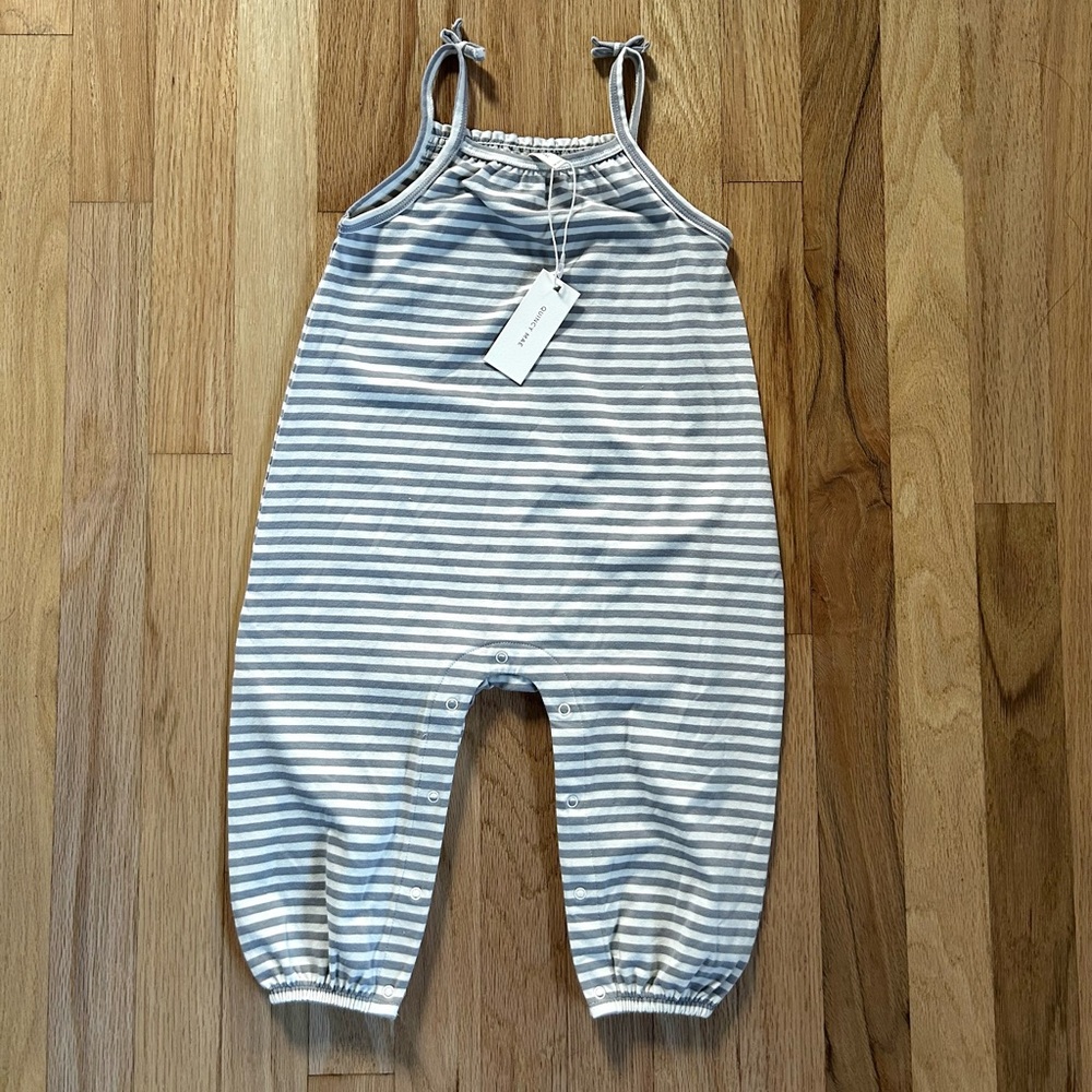 QUINCY MAE smocked periwinkle stripe jumpsuit romper size 18-24 month - Picture 2 of 10